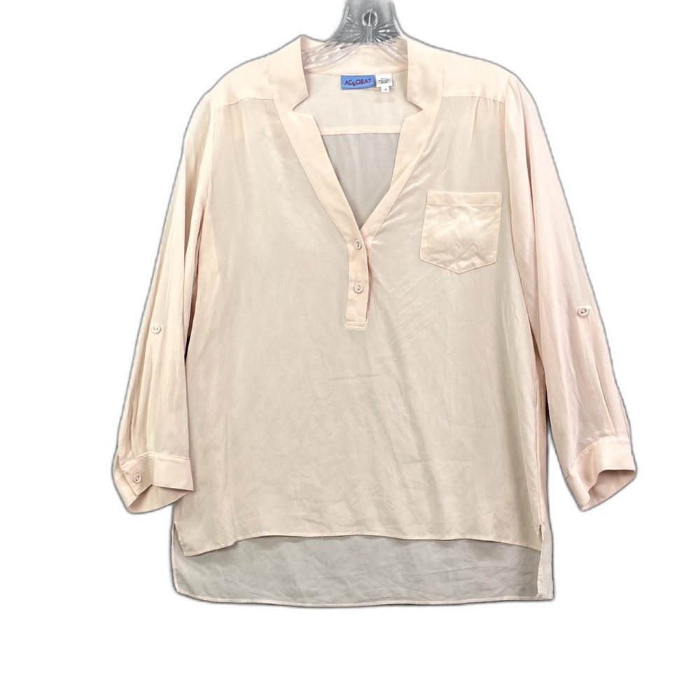 Acrobat Blouse Top Womens Small Silk Roll Tab Sleeves Minimalist Office Preppy